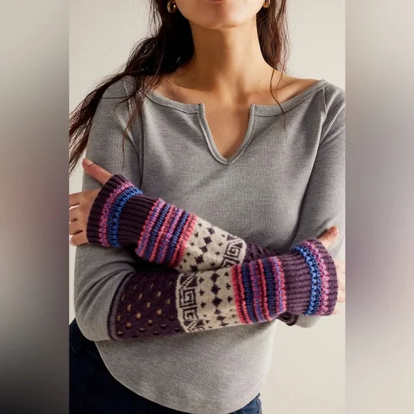 Free People Cozy Craft Cuff Long Sleeve In Heather Grey Combo - Picture 1 of 3
